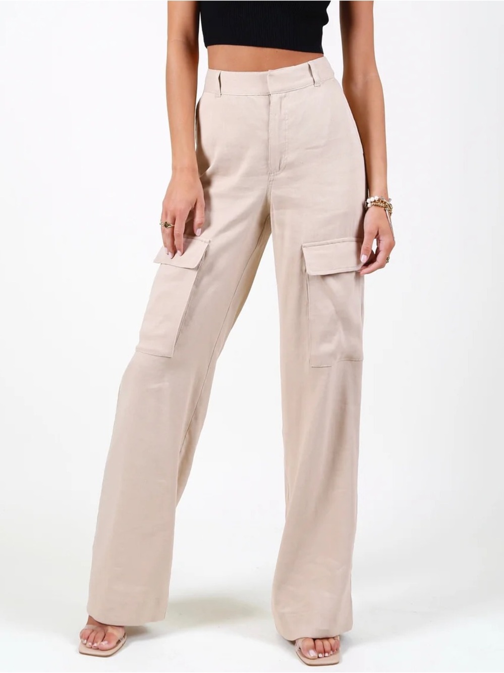 FRAME Cargo Pants Sand Organic Linen Wide Leg Size 2